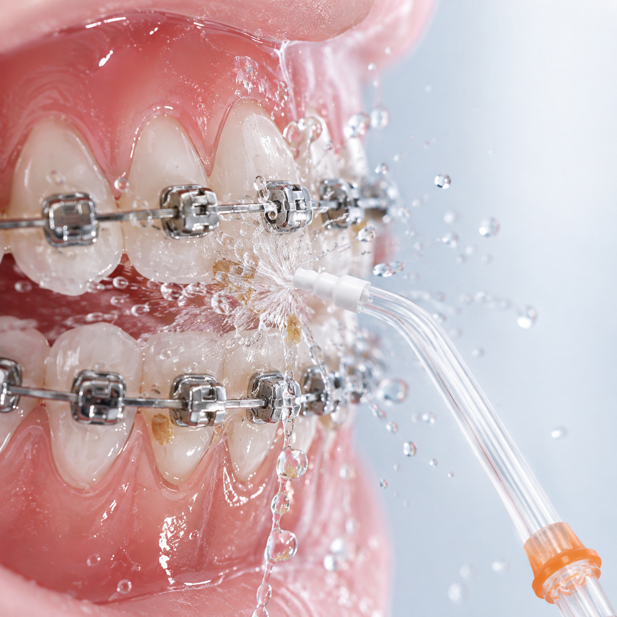 Boquilla de ortodoncia DreamSmile limpiando brackets